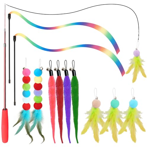 YULOYI Cat Toys for Indoor Cats, 13 Packs Interactive Cat Wand Toy Set with Feather Toys & Teasers, Fun Cat Toys for Exerc...