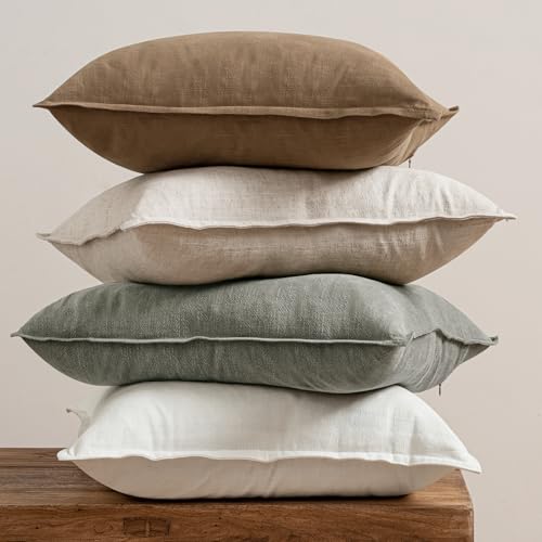MIULEE Neutral Linen Pillow Covers Pack of 4 Decorative Natural Solid Throw Pillow Covers Soft Accent Boho Farmhouse Couch...
