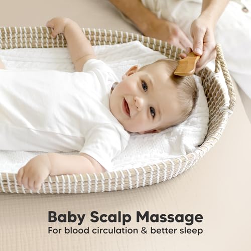 Baby Hair Brush Set for Newborns - Soft Goat Bristle Wooden Baby Brush and Comb Set Newborn Grooming Kit for Cradle Cap, D...