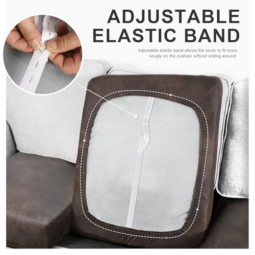 molasofa Leather Look Couch Cushion Covers, Stretch Sofa Cushion Covers for Sectional Armchair Loveseat Protector,Replacem...