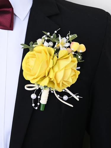 MAFELOE Corsage Boutonniere Set 2 Pieces, Artificial Rose Flowers Accessories for Wedding Prom Party Homecoming Celebratio...