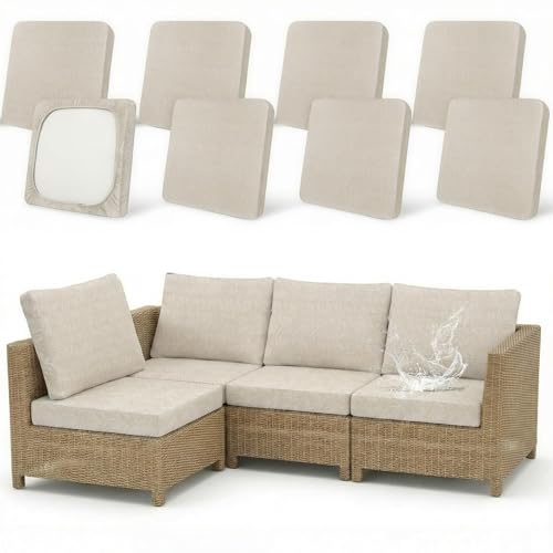 Joy Bubble 8 Pack Outdoor Cushion Covers Water Resistant High Stretch Fit Patio Cushion Covers 180g Couch Seat Slipcovers ...