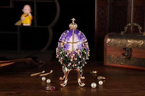 FASSLINO Purple Jewelry Trinket Boxes Easter Egg Enamel Hand-Painted Jewelry Storage Ring Holder Keepsake Box Vintage Coll...