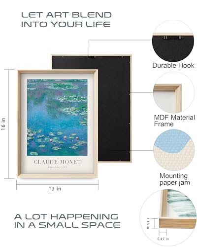 Framed Claude Monet Water Lilies Canvas Wall Art,Vintage Impressionist Botanical Painting,16x12IN High Framed Design Print...