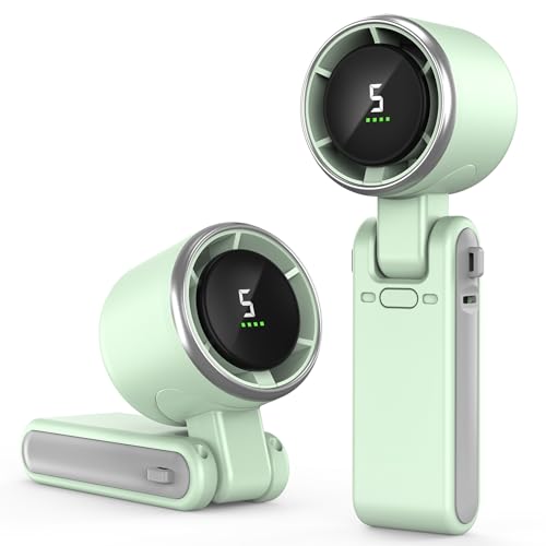 Portable Handheld Turbo Fan, 180° Foldable Mini Desk Fan with 5 Wind Speed, Portable Fan Rechargeable, LED Display, Small ...