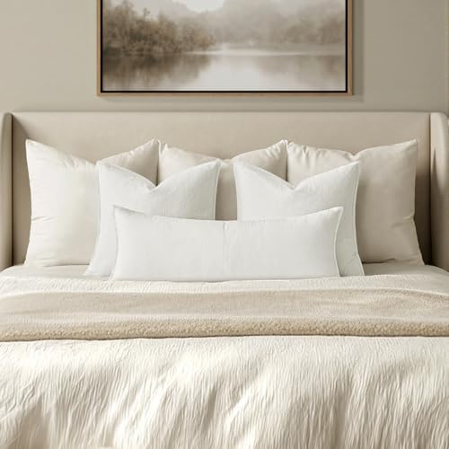 MIULEE Decorative Long Lumbar Throw Pillow Cover for Bed 14x36 Cream White Boho Farmhouse Neutral Couch Pillowcase Pack of...