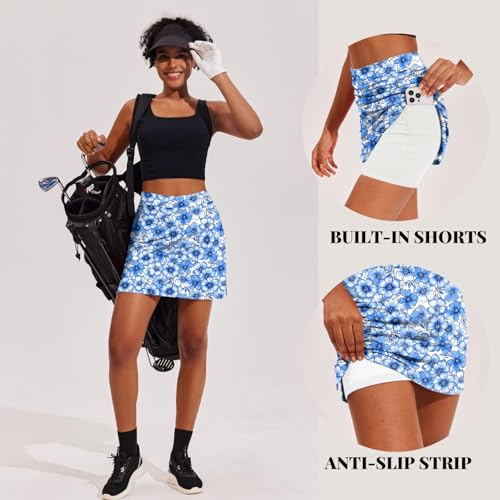 Ekouaer 16“ Golf Skorts for Woman with Inner Pockets Silicone Grippers Tennis Skirt Quick Dry Athletic Pickleball Skort
