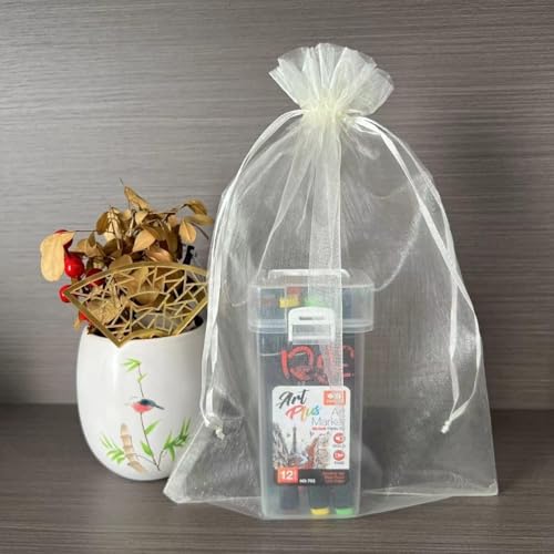 4x6 inch Organza Gift Bags with Drawstring for Jewelry,Candy,50 Count Ivory Sheer Fabric Clear Mesh Wrap Pouches Sachet fo...