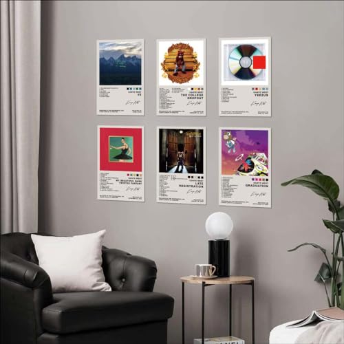 TUOCYERD Kanye West Poster Set of 6 Album Cover Posters Music Posters for Room Aesthetic Music Album Wall Art for Teens Ro...