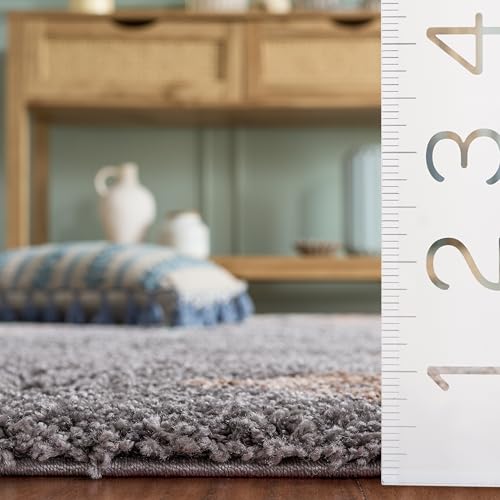 SAFAVIEH Florida Shag Collection Area Rug - 8'6" x 12', Grey & Beige, Floral Design, Non-Shedding & Easy Care, 1.2-inch Th...