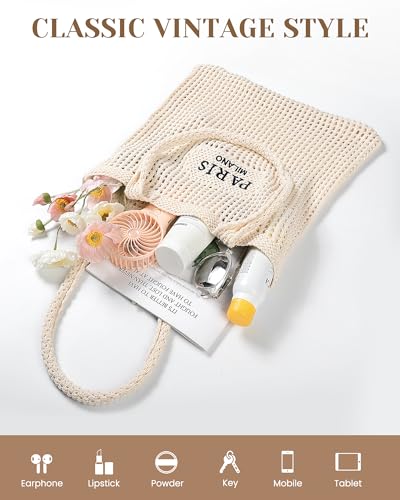 Loiyadn Beach Bags for Women - Straw Bag with Zipper, Soft Woven beach bag, Casual Straw Shoulder Bag for Daily Use