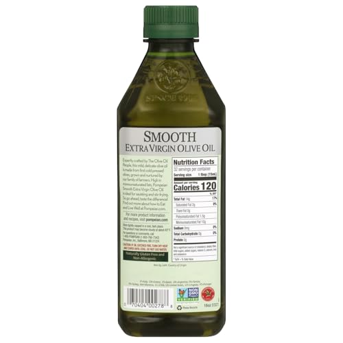 Pompeian Smooth Extra Virgin Olive Oil - 16 fl oz - 473 mL - First Cold Pressed Olive Oil for Cooking - Smooth Taste for S...