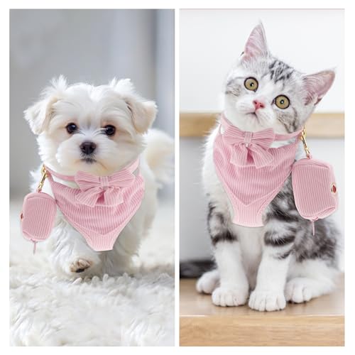 RENEWREVITAL Dog Harness, Cute Dog Collar Harness with Bow, Adjustable Leash Set for Puppies, Breathable Pet Vest, Medium,...