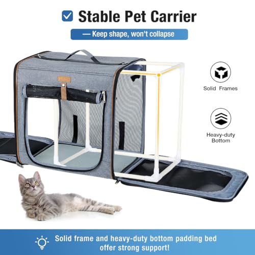 Lekereise Large Cat Carrier for 2 Cats, 2-in-1 Cat Travel Carrier with Litter Box, (17.7" x2) x16.5"x13" Pet Carrier with ...