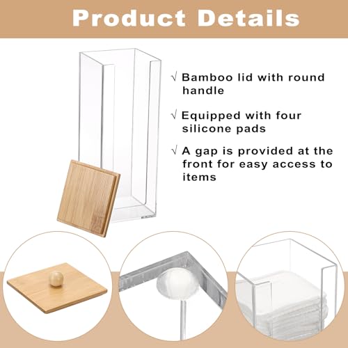 GUSHBIN Acrylic Clean Pad Storage Box Vertical Cotton Pads Holder Square Makeup Pad Dispenser with Lid Clear Bathroom Coun...