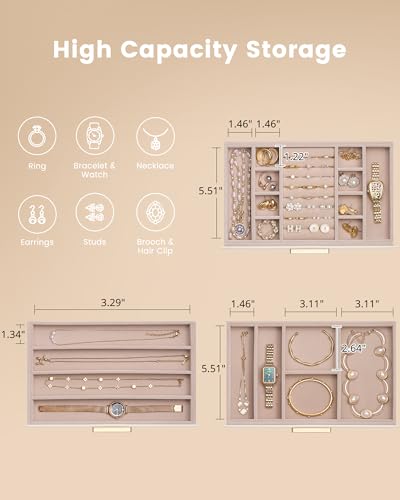 Lolalet Jewelry Box Organizer, 3-Layer Jewelry Organizers and Storage Case with Glass Lid, Ring Earring Bracelet Necklace ...