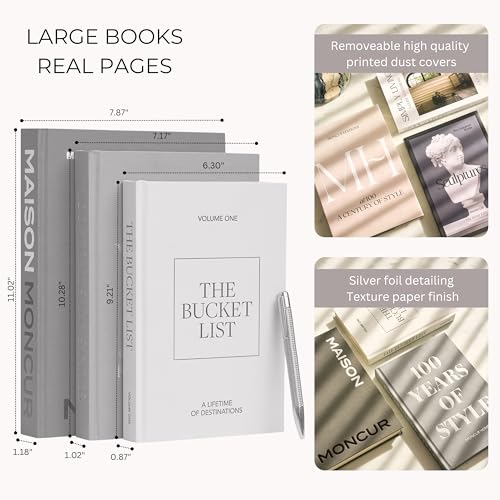 Decorative Coffee Table Books for Home Décor Accents Bookshelf Decor with Real Blank Pages and Removable Covers Set of 3 M...