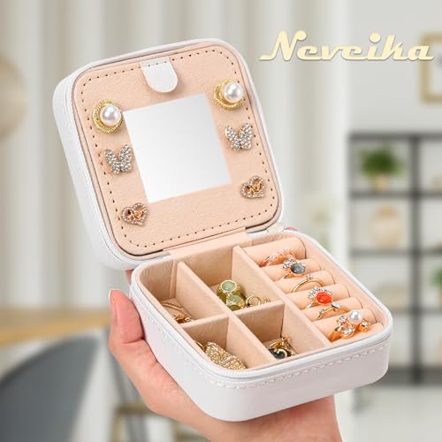 Neveika Jewelry Box with Mirror,Small Jewelry Organizer Box，Travel Jewelry Case for Women，Gift Jewelry Boxes for Female Gi...