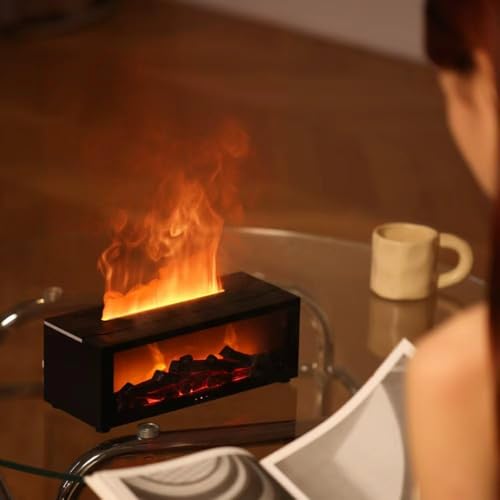 Fireplace Aroma Diffuser Humidifier, 7 Color Changing Essential Oil Diffuser with Realistic Flame Effect, Ultrasonic Quiet...