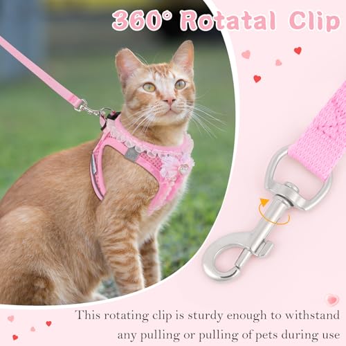 NCMAMA Cat Harness and Leash Set,Escape Proof Adjustable Kitten Harness with Cute Pink Bow,Breathable Reflective Strips Ha...
