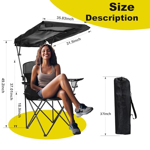 YOUNG WOOD Camping Chair with Canopy, Beach Chair with Shade,Portable,Lightweight Oversized for All, Easy to Open and Clos...