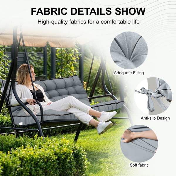 Outdoor Swing Cushions 55 Inch,Waterproof 4in Thick Porch Swing Cushion Replacement With Backrest And Ties,Comfortable 2-3 Seat Pation Swing Pad For Backyard,Garden,Lawn,Outdoor Furniture Light Grey