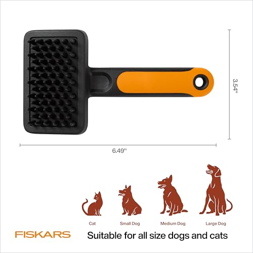 Fiskars Pet, Cat and Dog Brush, Fine Bristles & SoftGrip Handle for Gentle Grooming and Deshedding, Cat and Dog Supplies, ...