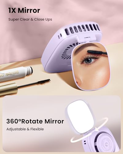 Gaiatop Mini Neck Fan, Rechargeable Handheld Desk Use, LED Power Display 3 Speed 360°Rotate Mirror for Lash Makeup, Cute C...