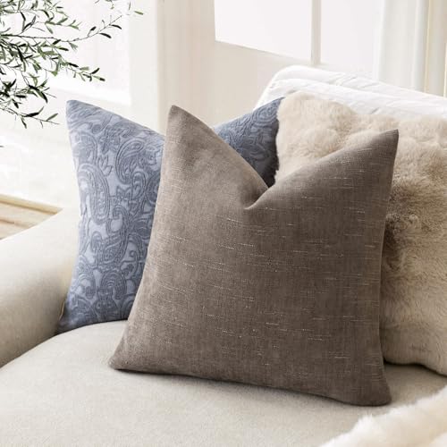 Foindtower Pack of 2 Soft Textured Throw Decorative Pillow Covers Square Accent Solid Cushion Cover Cozy Farmhouse Pillow ...