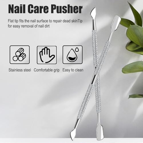 2 Pcs Stainless Steel Nail Cuticle Pusher,Cuticle Remover Manicure and Pedicure Tool for Fingernails and Toenails