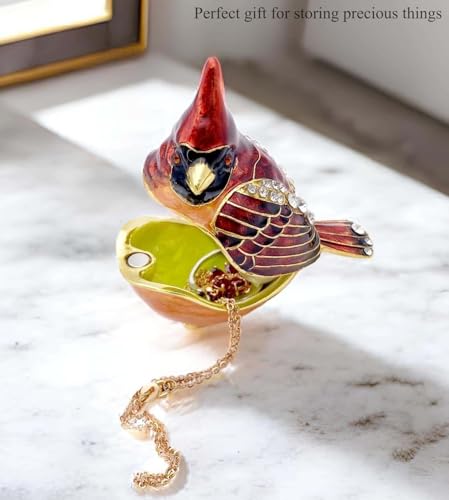JWT Astyle Elegant Cardinal Bird Jewelry Trinket Boxes Hinged .Keepsake Ring Box Necklace Earrings Organizer.Cardinals Gif...