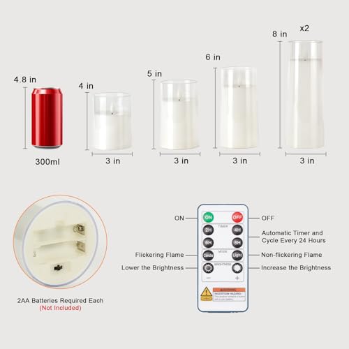 Raycare Flameless Candles Battery Operated with Remote Timer, Acrylic Flickering LED Pillar Candle for Valentine's Day, Ho...