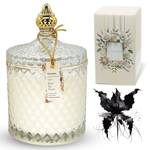 VIONAMI Luxury Scented Candle Gift, Black Bat Rare Flower Fragrance Soy Candle in Glass Jar, 14.8oz, 80Hr Burn, Scented Ca...