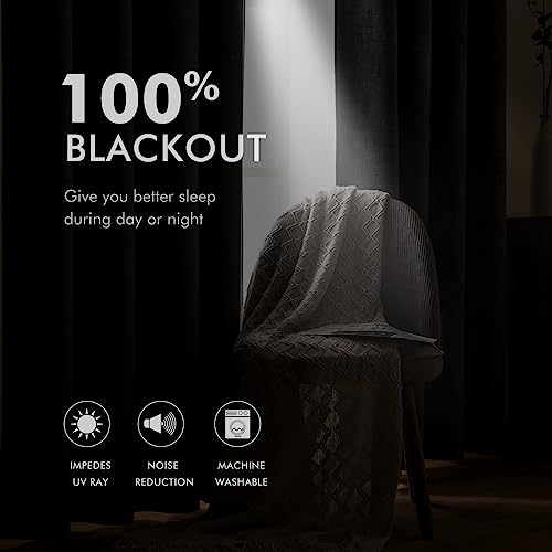 MIULEE 100% Blackout Linen Textured Curtains for Bedroom Solid Thermal Insulated Natural Beige Grommet Room Darkening Curt...