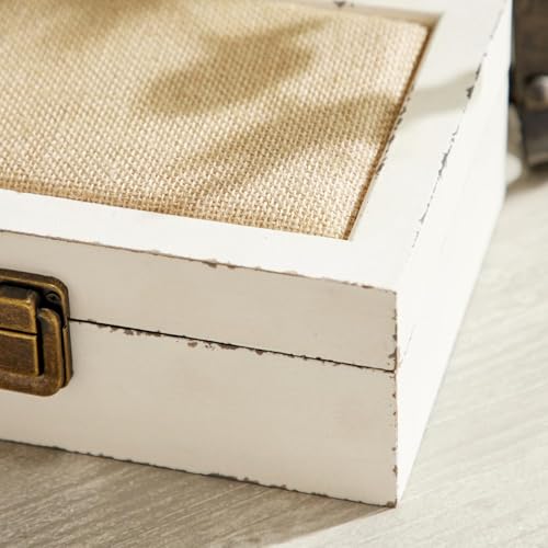 UPPER DECOR Rustic Ivory Decorative Storage Boxes with Lids Set of 2, Farmhouse Wooden Boxes for Home Decor, Keepsake Boxe...