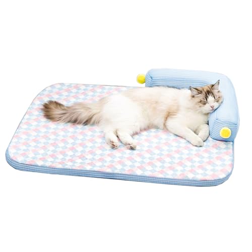 Zabplox Cooling Cat Bed with Pillow – L-Shaped Sofa Design, Breathable Summer Mat for Kittens & Cats, Machine-Washable Cus...