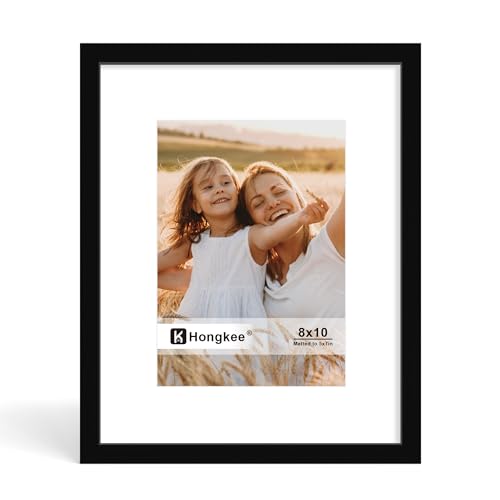 Hongkee 8x10 Picture Frame, Made of Solid Wood with Real Glass, Display Pictures 5x7 with Mat or 8 x 10 without Mat - Wall...