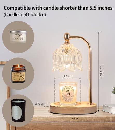 MEIXISUE Candle Warmer Lamp with Timer and Dimmer,Electric Gold Light Gifts for Women Melt Wax Warmer Lamp with 2 Bulbs fo...