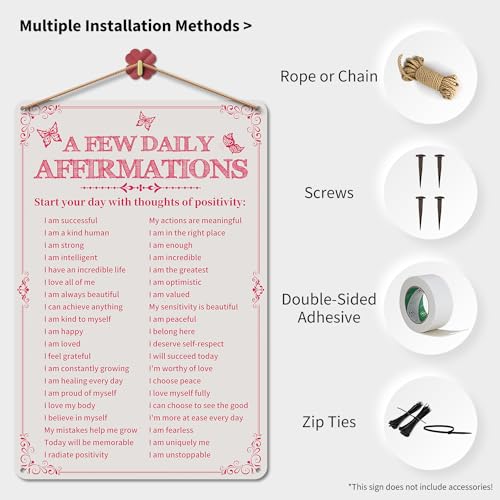 Azppan Room Decor Aesthetic A Few Daily Affirmations Motivational Wall Art Tin Metal Sign Pink Butterfly Wall Home Coffee ...