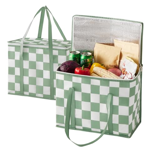 Ohocut Checkered Insulated Grocery Bags 2 Pack, Checkerboard Cooler Shopping Bags for Groceries, Insulated Bags for Food D...