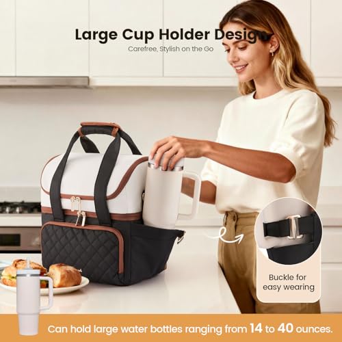 LOVEVOOK Insulated Lunch Bag For Women,Large Double Deck Adult Lunch Box,Teacher Lunch Tote Bag With Cup Holder,Leakproof ...