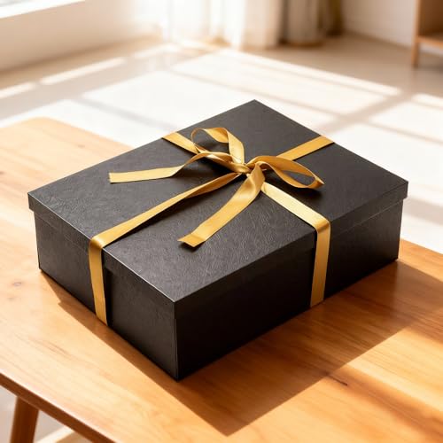 Mefleet 17x13x5 Inches Large Gift Box with Lid for Presents 1 Pack Big Deep Black Gift Boxes for Christmas, Birthday, Vale...
