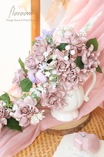 Floroom Artificial Gardenia Flowers 2.7" 25pcs Real Looking Dusty Rose Foam Fake Flowers with Stems for DIY Wedding Bouque...