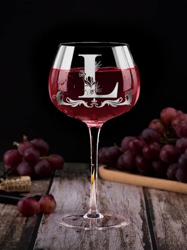 Mothers Day Gifts for Mom, Grandma, Wife - Personalized Initial A-Z Wine Glass Gifs for Women - Unique Birthday Gift for H...