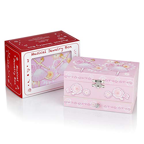 RR ROUND RICH DESIGN Kids Musical Jewelry Box for Girls with Drawer and Jewelry Set with Ballerina Theme - Swan Lake Tune ...