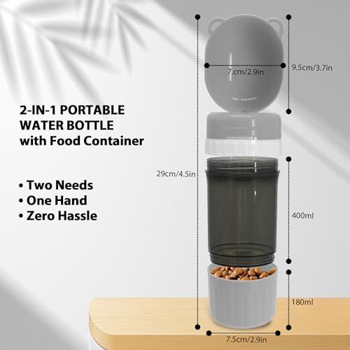 PawSailor 2-in-1 Pet Travel Water Bottle & Food Container - 14 oz Water + 6 oz Food Dispenser, Leak-Proof Portable Dog Wat...