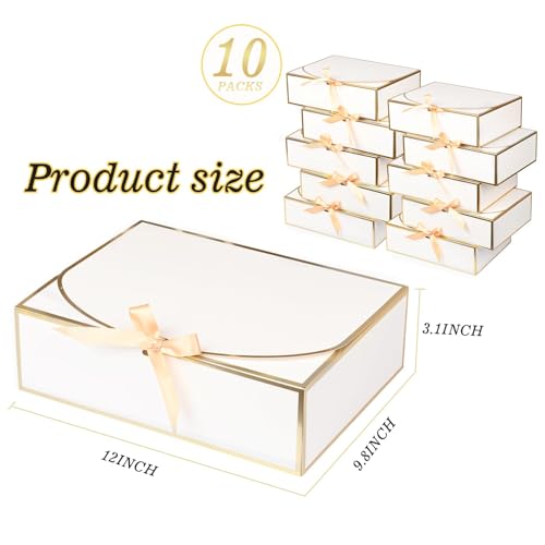 10 Pack Large Gift Boxes with Lids, 12.6x9.8x3.1 Inch Bridesmaid Proposal Box, White Gift Boxes for Presents, Wedding, Gra...