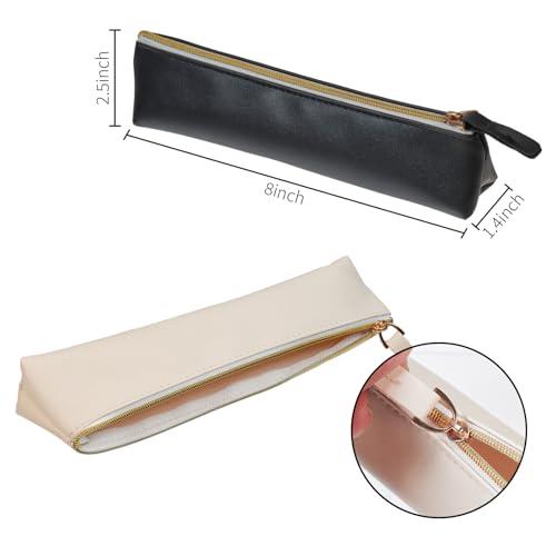 KRISMYA 2 Pack Mini Leather Pencil Case Portable Slim Cosmetic Pouch Set Make Up Bag Small Purse Cosmetic Organizer for Wo...