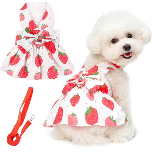 BAOBICUTE Dog Dress Harness Dresses Leash Set for Small Dogs Cute Girl Dog Clothes with Bowknot Puppy Outfits for Shih Tzu...