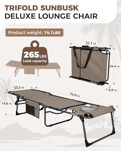 KingCamp Tanning Chair with Face Hole, Lounge Chairs Outdoor Folding Comfy Adjustable 5-Position Lay Flat Foldable Chaise ...